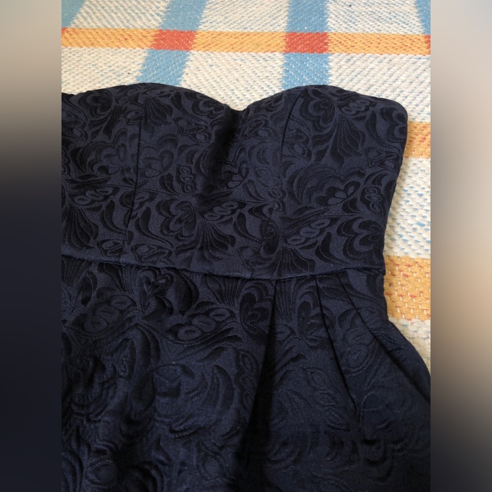 ASOS Petite navy jacquard tulip dress with pockets! Sz 1 US/ sz 4 UK - Picture 3 of 7